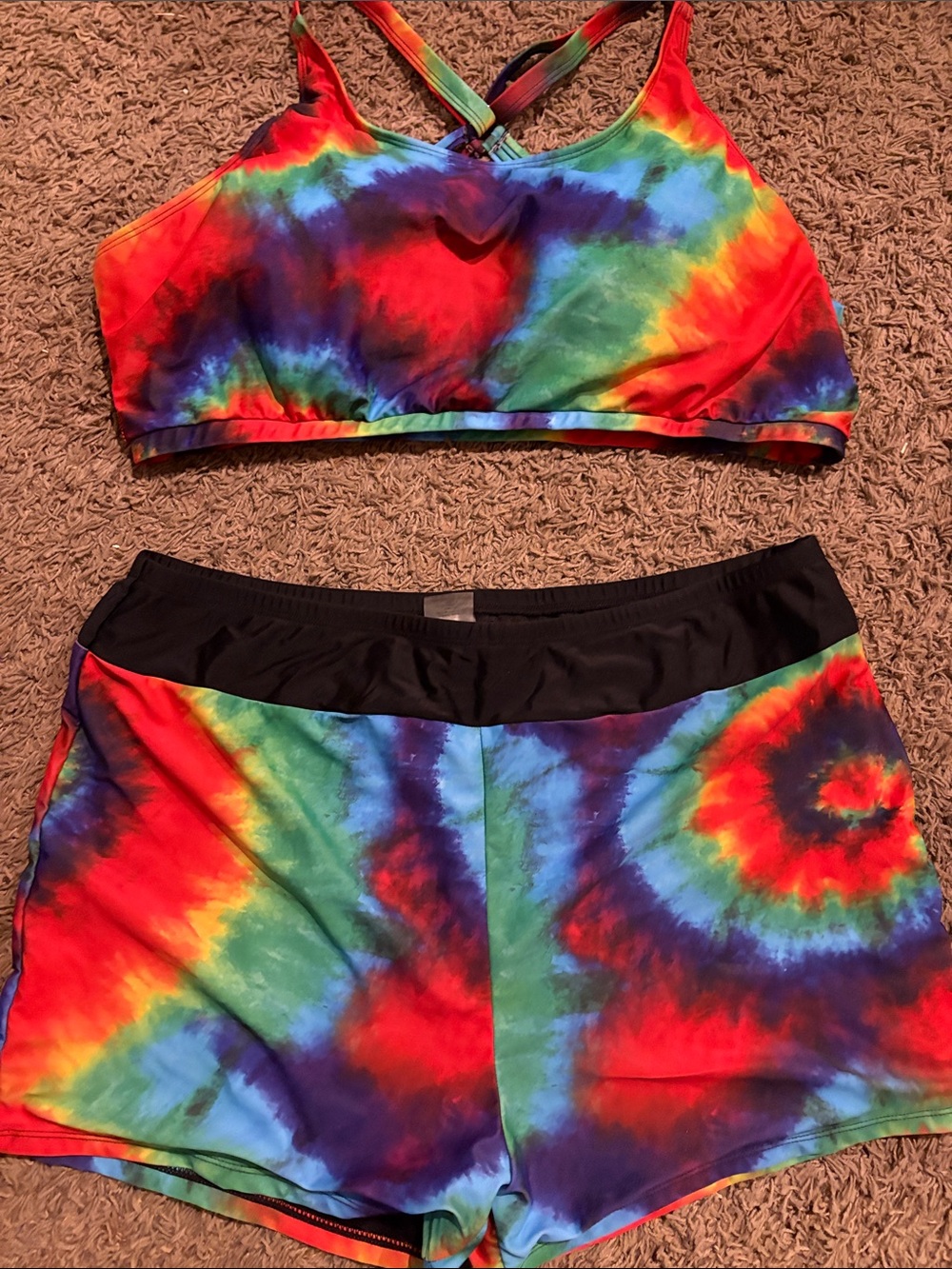 🌈 Vibrant Rainbow Tie-Dye Athletic Swimsuit Set – Size 22W 🌈